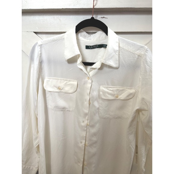 LAUREN Ralph Lauren Women's Creamy White Viscose Long Sleeve Button Down Blouse - Picture 2 of 8